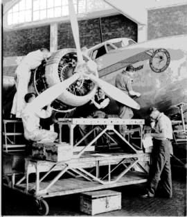 Johannesburg, circa 1949. Rand Airport. SAA Lockheed Lodestar, ZS-ATE 'Ryk Tulbagh' being worked ...