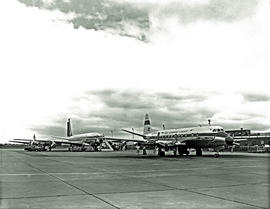 Cape Town, 1962. DF Malan airport. SAA Boeing 707 ZS-CKD 'Cape Town' with SAA Vickers Viscount ZS...