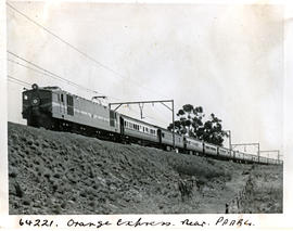 Paarl district, 1955. SAR Class 4E With Orange Express on the Klapmuts-Paarl line.