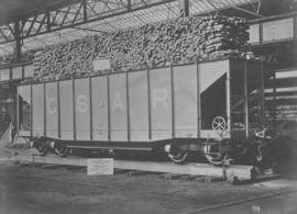 CSAR type J2 high-sided coal hopper wagon later SAR type A-2 loaded with timber.
