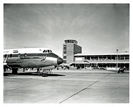 Bloemfontein, 1964. JBM Hertzog airport. Vickers Viscount ZS-CDU 'Bosbok'.