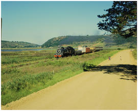 Knysna district, February 1987. SAR Class 24 with goods train. [T Robberts]