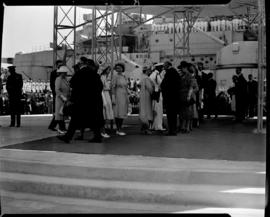 Cape Town, 17 February 1947. Royal family welcomed by Minister of Transport FC Sturrock and other...