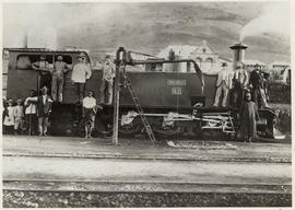 Waterval-Boven, 1896. NZASM 46 Tonner No 82 'Machado' with crew posing.