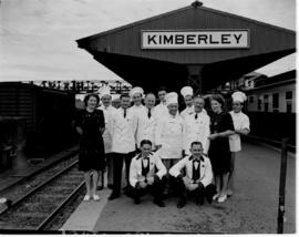 Kimberley, 18 April 1947. Catering staff on station platform. Catering staff on Kimberley Station...