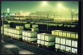 Johannesburg, 1987. Fastfreight containers on railway wagons at Kaserne.