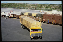 Cape Town, August 1985. SAR Oshkosh truck movng goods at Atlantis railway station. [D Dannhauser]