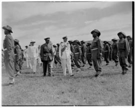 Lobatsi, Bechuanaland, 17 April 1947. King George VI inspecting troops.