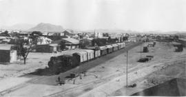 Karibib, South-West Africa, 1914/15. Station, yard with a mixed train hauled by an ex German 2-8-...