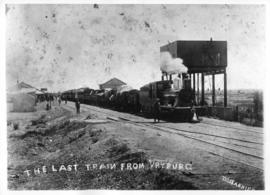 Vryburg, 15 October 1899. The last train leaving before outbreak of hostilities., hauled by a Cap...