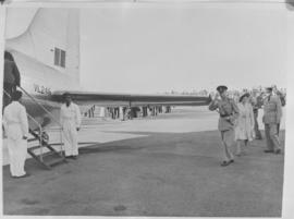 Pietersburg, 7 April 1947. King George VI and Queen Elizabeth about to board Vickers Viking VL246...