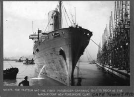 Cape Town, 1950. The "Pasteur" the first passenger-carrying ship to dock at the new for...