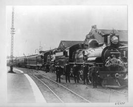 Pretoria, 1910. Royal Train with Duke and Duchess of Connaught at station hauled by CSAR Class 10...