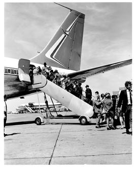 
SAA Boeing 707 ZS-SAE 'Windhoek', passengers boarding at rear.

