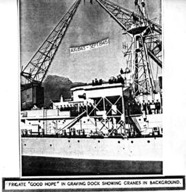 Cape Town, 18 September 1945. Opening ceremony of Sturrock dock in Table Bay Harbour with frigate...