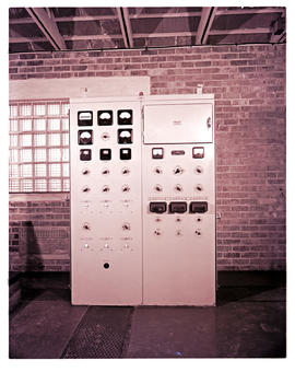 Cape Town, 1962. Electrical distribution box for lighthouse in engine room.