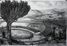 Vryheid district, 1838. Dingaan's kraal. (Artistic reconstruction)