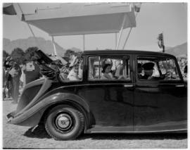 Stellenbosch, 20 February 1947. Royal family arriving at dais at Coetzenburg.