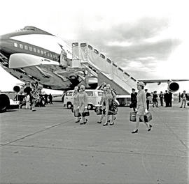 "Johannesburg, 1971. Jan Smuts airport. SAA Boeing 747 ZS-SAN 'Lebombo'. Arrival of first SA...