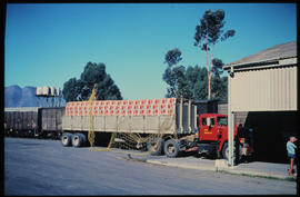 Cape Town, 1969. Loaded SAR trucks at goods depot.