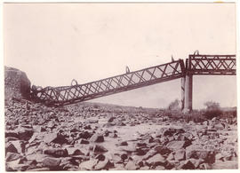 Circa 1900. Anglo-Boer War. Fourteen Streams bridge showing broken span from the north bank.