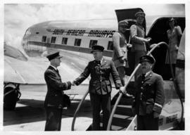 SAA Douglas DC-3 with crew on stairs, and hostess. The last SAA aircraft to leave Rand Airport, G...