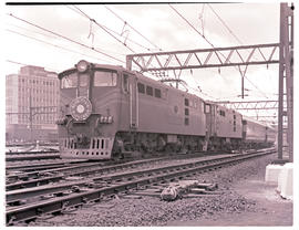 "Johannesburg, 1961. Two SAR Class 5E's with Blue Train departing."