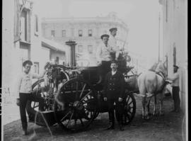 Cape Town. Horse-drawn fire engine with staff.