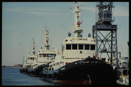 Port Elizabeth, 1986. SAR tugs 'PJ Conradie', "Kobus Loubser' and 'PJC du Plessis' in Port E...