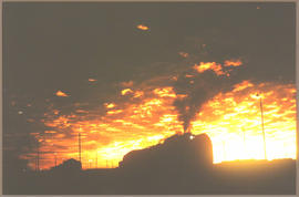 
Steam train at sunset.
