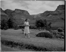 Royal Natal National Park, Drakensberg, 14 to 16 March 1947. Princess Elizabeth walking in the park.