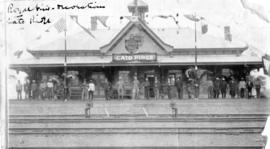 Durban. Decorated Cato Ridge station building for Royal visit.