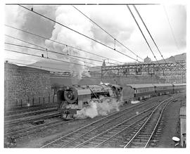 "Cape Town, 1949. SAR Class 15F No 3134 with Blue Train leaving for Johannesburg for Johanne...