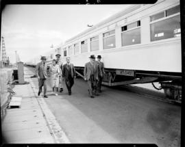 Cape Town, 1947. Prime Minister JC Smuts with inspection party beside SAR staff dining saloon No ...