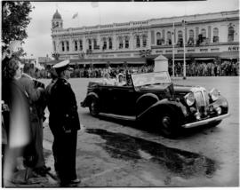 Grahamstown, 28 February 1947.  Royal family in open Daimler driving through the city.