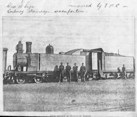 Bloemfontein, circa 1901. First pattern of armoured engine. (Publication on armoured trains in th...