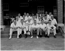 Eshowe, 19 March 1947. Railways crew partaking in cricket game.