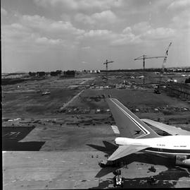 Johannesburg, circa 1979. Jan Smuts Airport. Boeing 747SP ZS-SPA 'Parmelia' near hangar construct...