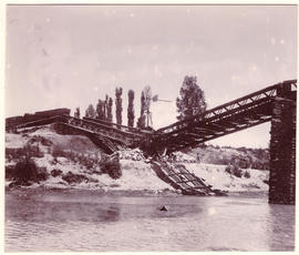 Circa 1900. Anglo-Boer War. Modder River bridge showing broken span on the south bank.