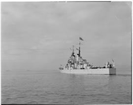 Cape Town, 24 April 1947. 'HMS Vanguard' sailing away at conclusion of tour.