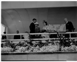 East London, 3 March 1947. Presentation of bouquet by J. de Kock, the youngest apprentice on the ...