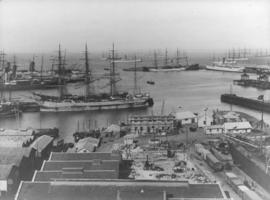 Cape Town. Table Bay Harbour with many sailing vessels.