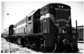 Windhoek, South-West Africa. Arrival of first diesel locomotive, decorated "Suum Cuique".