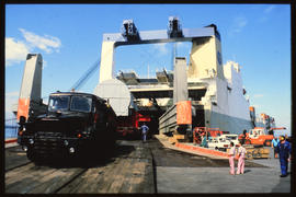 Richards Bay, April 1985. Scammell Super Constructor truck with abnormal load leaving 'Kolsnaren'...