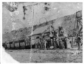 12 August 1879. First train from Port Elizabeth to Middleton, hauled by Cape 1st Class locomotive.