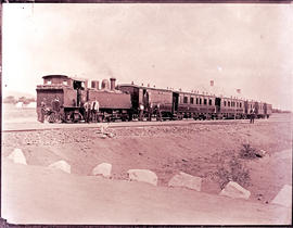27 April 1899. First train of the Pretoria - Pietersburg Railway hauled by PPR 2-6-4T Beyer Peaco...