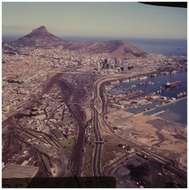 Cape Town, April 1975. Aerial view of Table Bay harbour. [S Mathyssen]