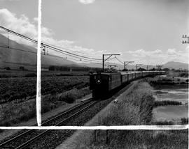De Doorns district, 1957. SAR Class 4E on passenger train in the Hex River valley.