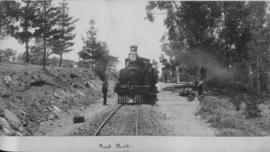 West Hill, 1895. Cape 4th Class Stephenson locomotive with station building in the distance. (EH ...