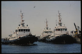 Port Elizabeth, 1983. SAR tugs 'PJ conradie', "Kobus Loubser' and 'PJC du Plessis' in Port E...